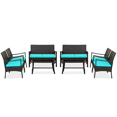 4 Pieces Rattan Conversation Set with Tempered Glass Coffee Table