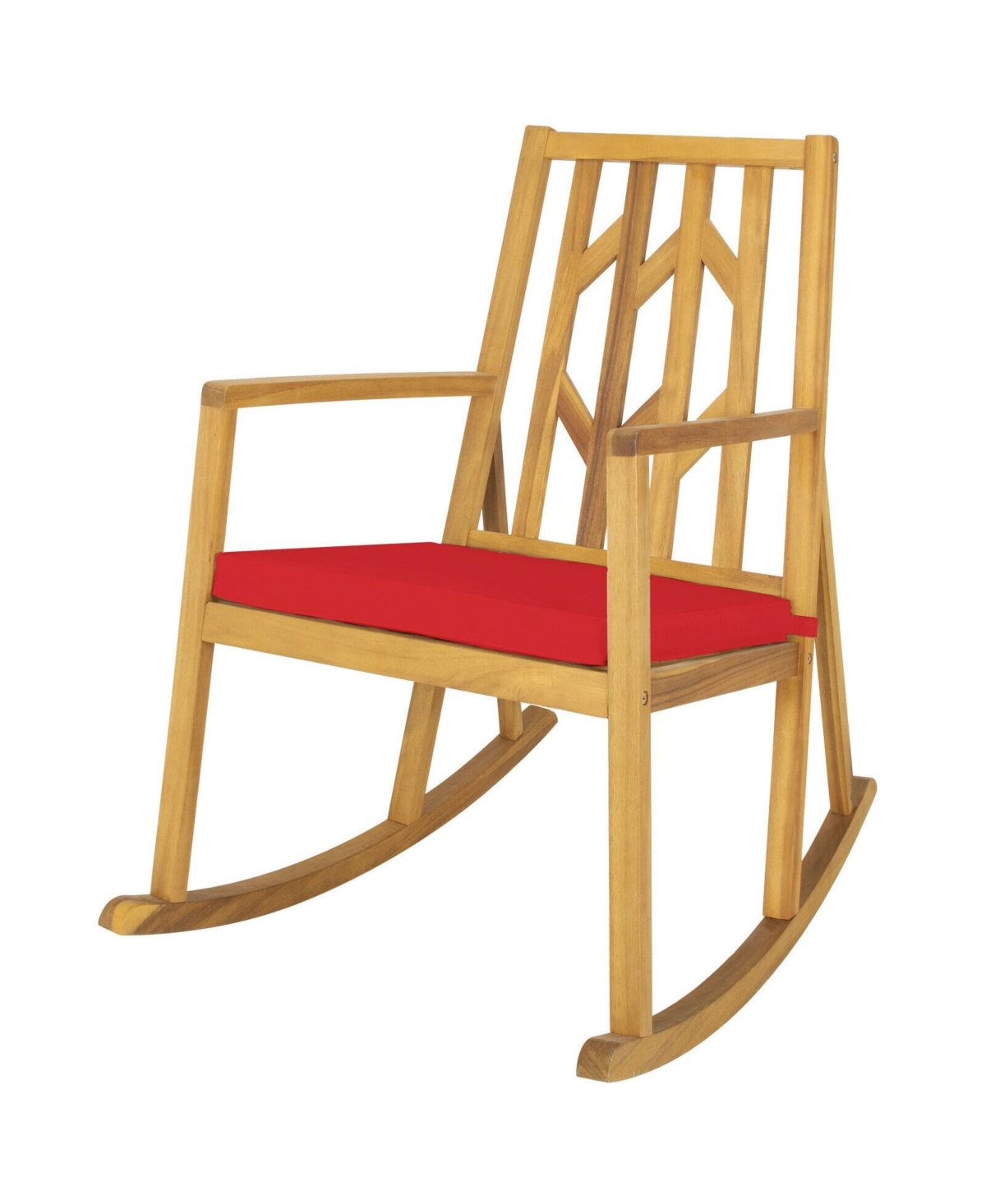 Patio Acacia Wood Rocking Chair Sofa with Armrest and Cushion for Garden and Deck - Red