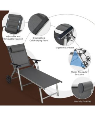 Adjustable Patio Folding Chaise Lounge Chair with Wheels