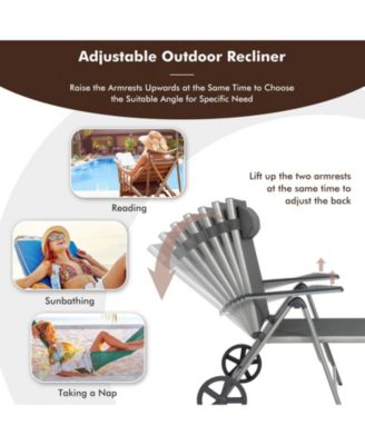 Adjustable Patio Folding Chaise Lounge Chair with Wheels