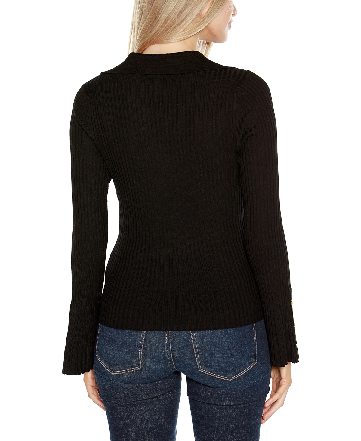 Belldini Women's Flared Sleeve Johnny Collar Sweater