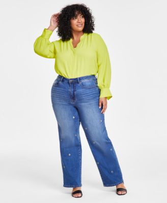 Vince Camuto - Plus Size High-Rise Straight-Leg Grommet Jeans