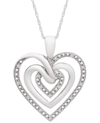 Sterling store Silver Womens Round Diamond Double Heart Pendant 1/10 Cttw