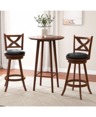 2 Pieces Classic Counter Height Swivel Bar Stool Set with X-shaped Open Back