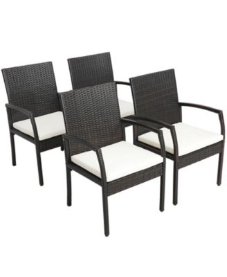 4 Pieces Patio Wicker Dining Armchair Set with Soft Zippered Cushion-Set of 4