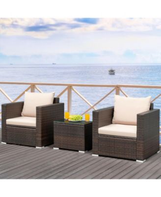 3 Pieces Patio Conversation Rattan Furniture Set with Cushion