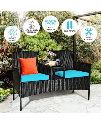 Wicker Patio Conversation Furniture Set with Removable Cushions and Table