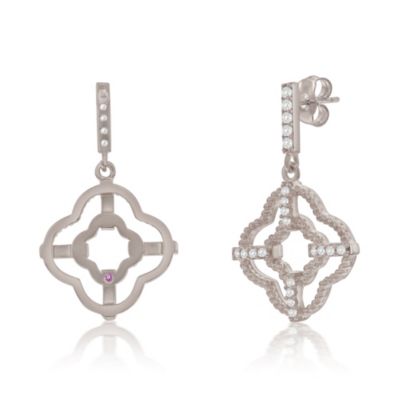 Suzy Levian Sterling Silver Cubic Zirconia Trellis Filigree Clover Drop Earrings