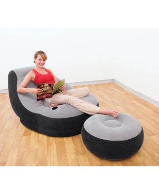 Inflatable Ultra Lounge Chair With Cup Holder And Ottoman Set (2 Pack)