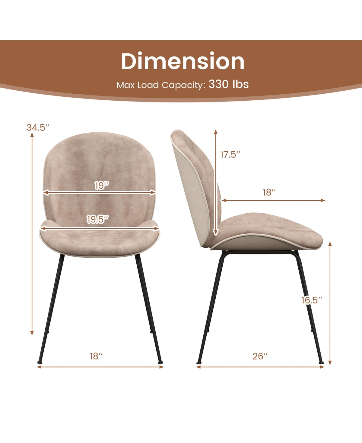 10/11/2024 Gymax Modern Dining Chairs Set of 4 Velvet Accent Chairs w/ Sturdy Metal Legs Coffee - Brown+black