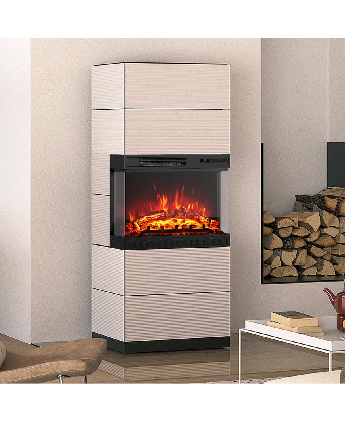 Gymax 24'' 3-Sided Electric Fireplace Insert w/Remote Control 3 Flame Colors 1-6H Timer