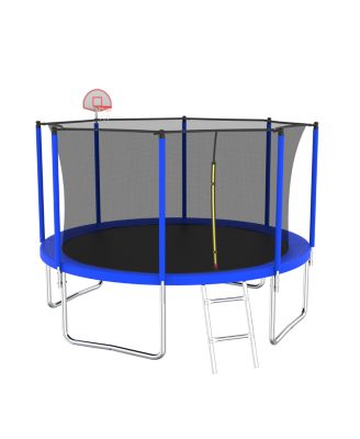 12FT Trampoline Green for Kids & Adults with Basketball Hoop and Ball ,Recreational Trampolines with Safety Enclosure for Back Yard Outdoor