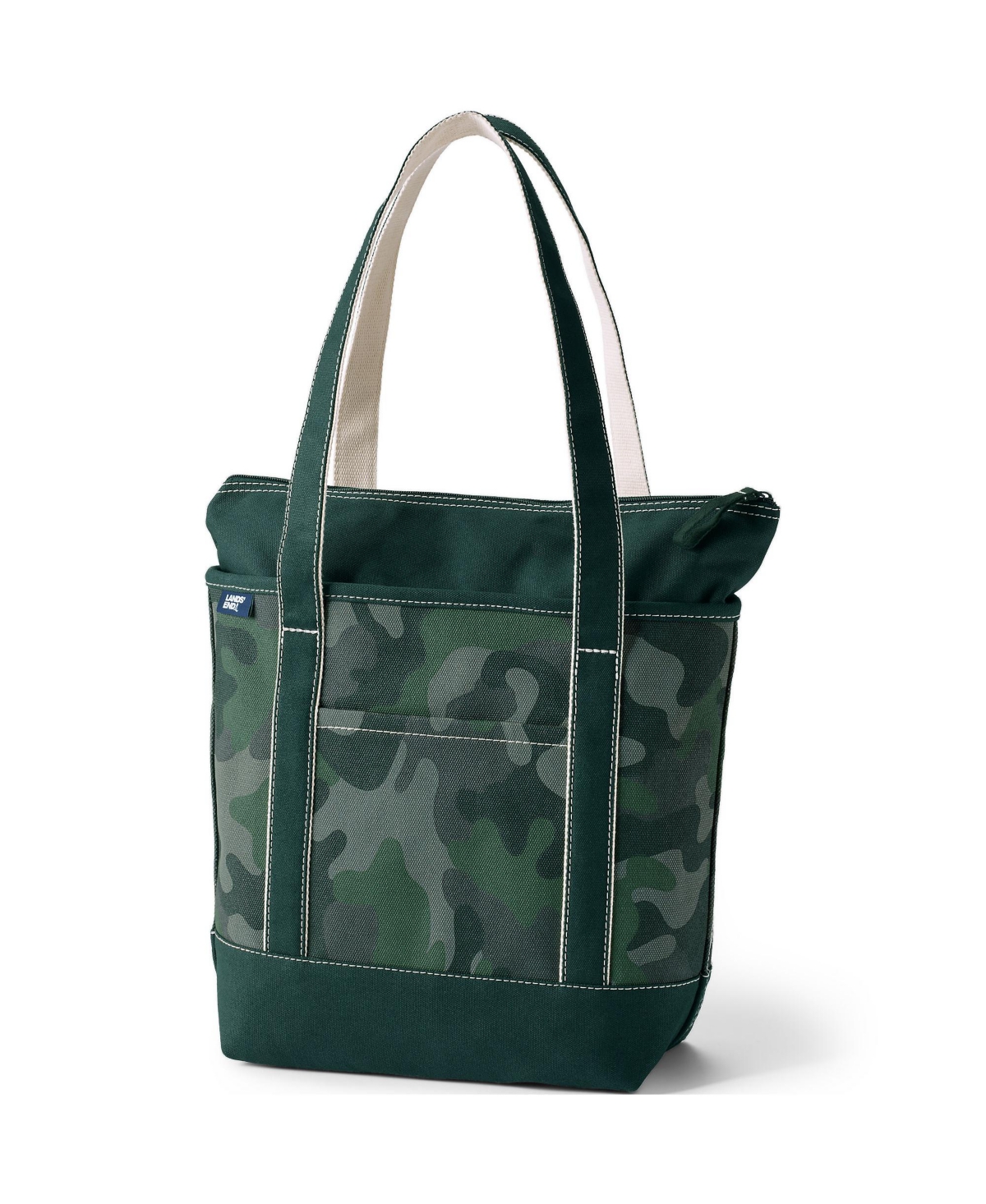 Medium Print 5 Pocket Zip Top Long Handle Canvas Tote Bag - Evening forest camo
