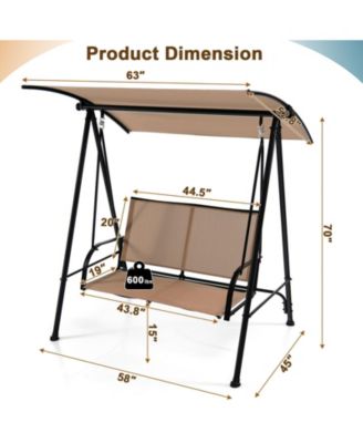 2-Seat Outdoor Canopy Swing with Comfortable Fabric Seat and Heavy-duty Metal Frame