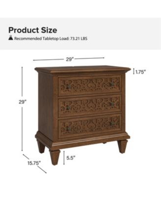 Talona 29'' W Transitional Carved 3 - Drawer End Table with Built-In Outlets and Solid Wood Legs