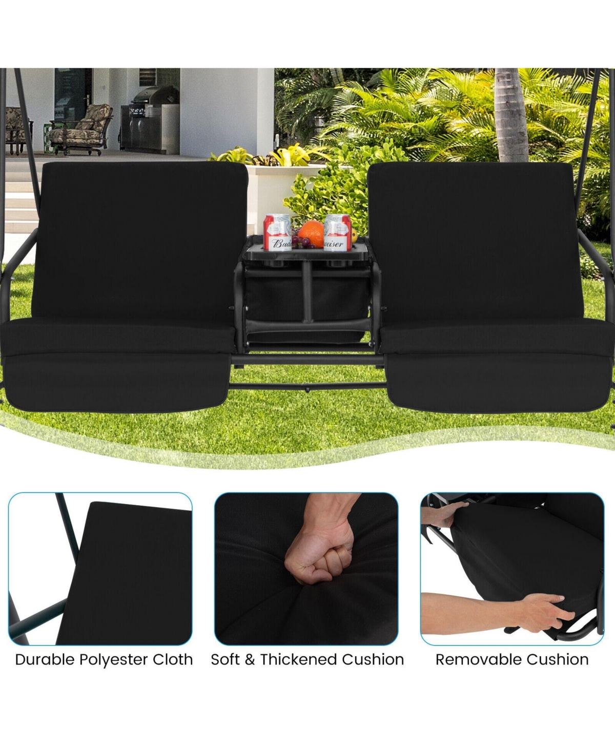 Sugift Porch Swing Chair with Adjustable Canopy