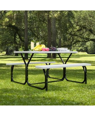 HDPE Outdoor Picnic Table Bench Set with Metal Base