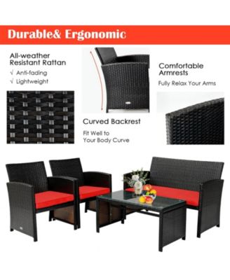 SUGIFT 4 Pieces Patio Rattan Cushioned Furniture Set