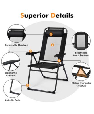 2 Pieces Patio Adjustable Folding Recliner Chairs with 7 Level Adjustable Backrest