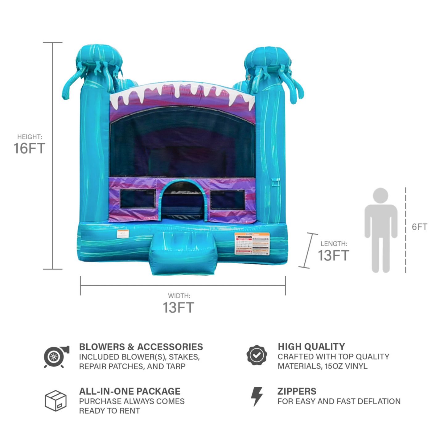 Детская игрушка Jumporange Electric 13' x 13' Commercial Grade Bounce House with Basketball Hoop, for Up to 6, Ages 5-12 — фото 2