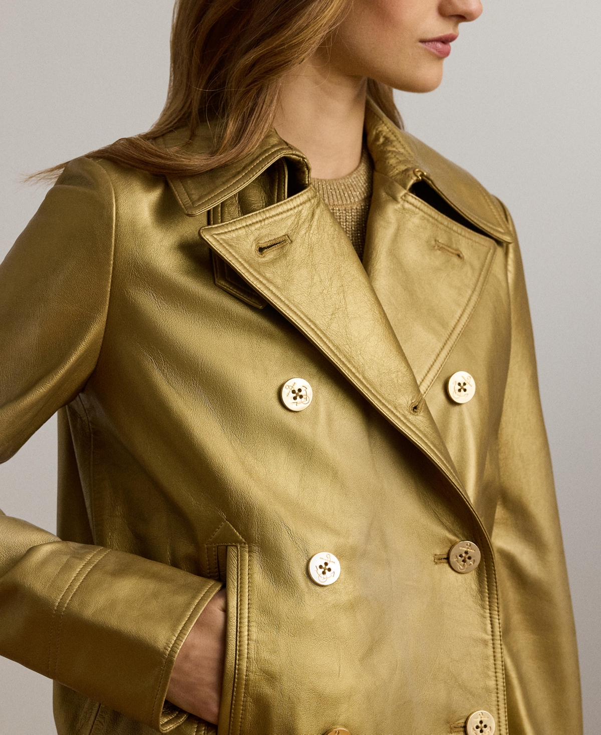 Lauren Ralph Lauren Women's Metallic Lambskin Peacoat