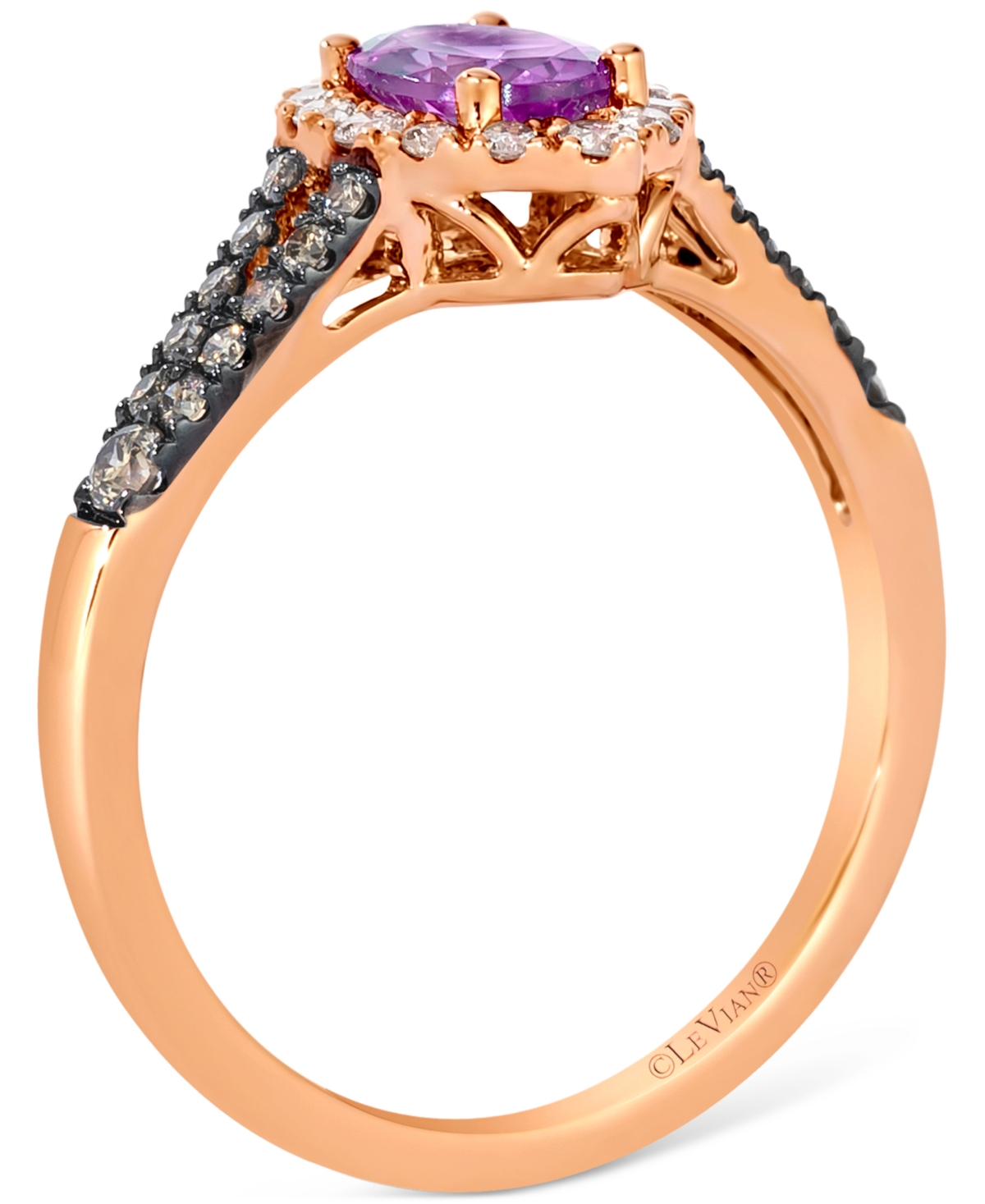 Le Vian Grape Amethyst (3/4 ct. t.w.) & Diamond (3/8 ct. t.w.) Halo Split Shank Ring in 14k Rose Gold - 14K Strawberry Gold Ring