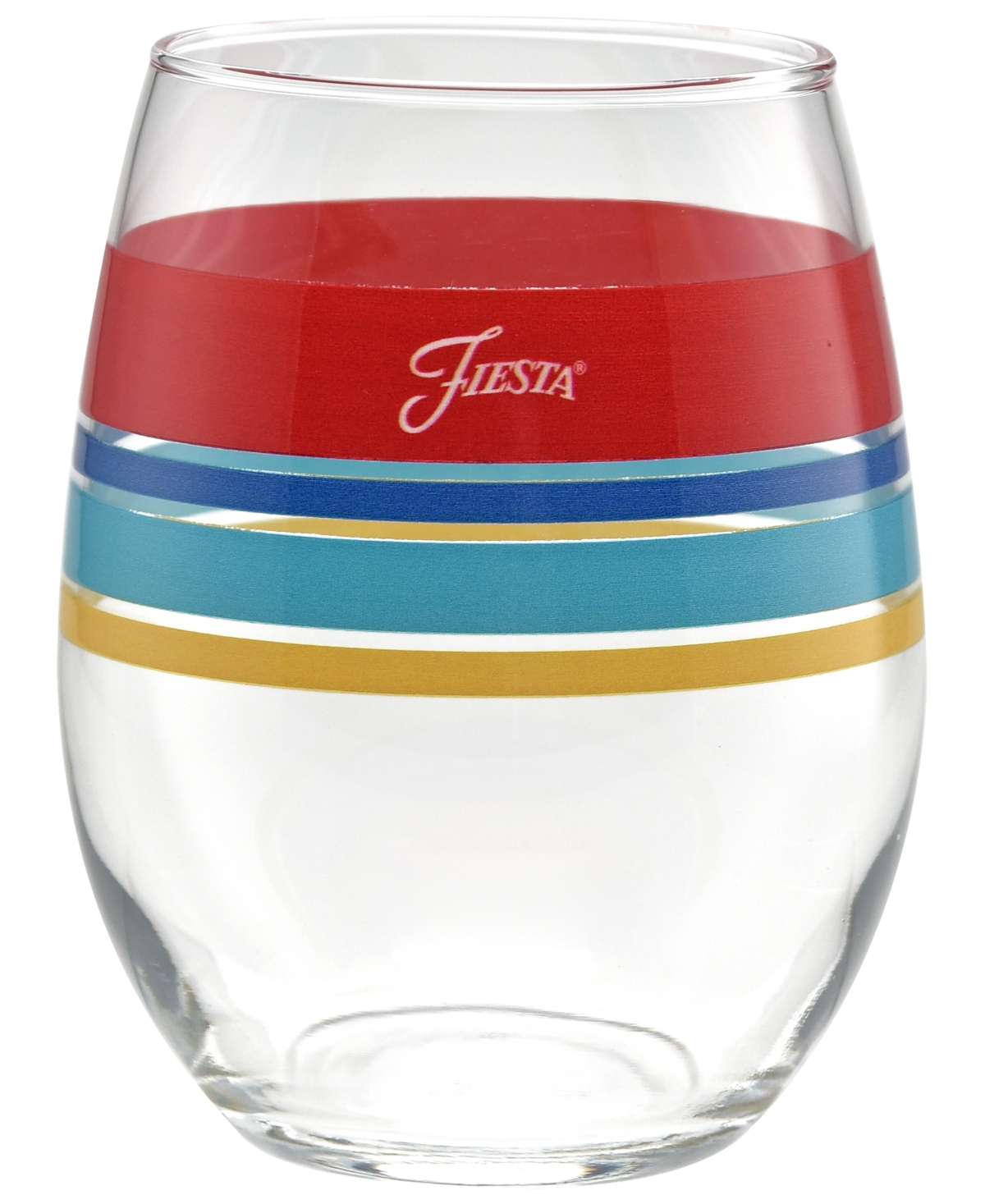 Fiesta Bright Edgeline 15-ounce Stemless Wine Glass Set Of 4 In Scarlet,turquoise,lapis,daffodil