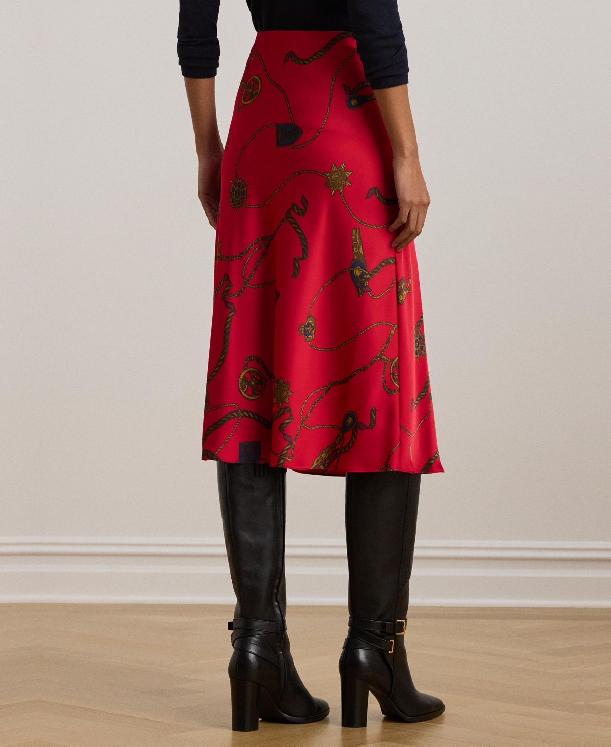 Lauren Ralph Lauren Women's Belting-Print Satin Charmeuse Midi Skirt