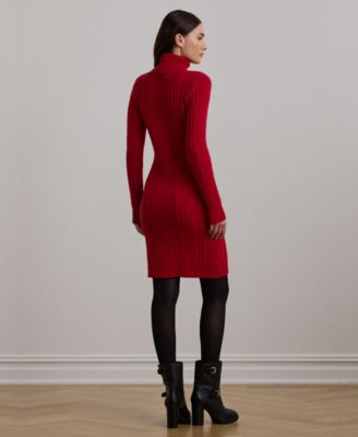 ralph lauren red sweater dress Lauren Ralph Lauren CABLE-KNIT WOOL-CASHMERE SWEATER DRESS - Day dress - ralph  red/red