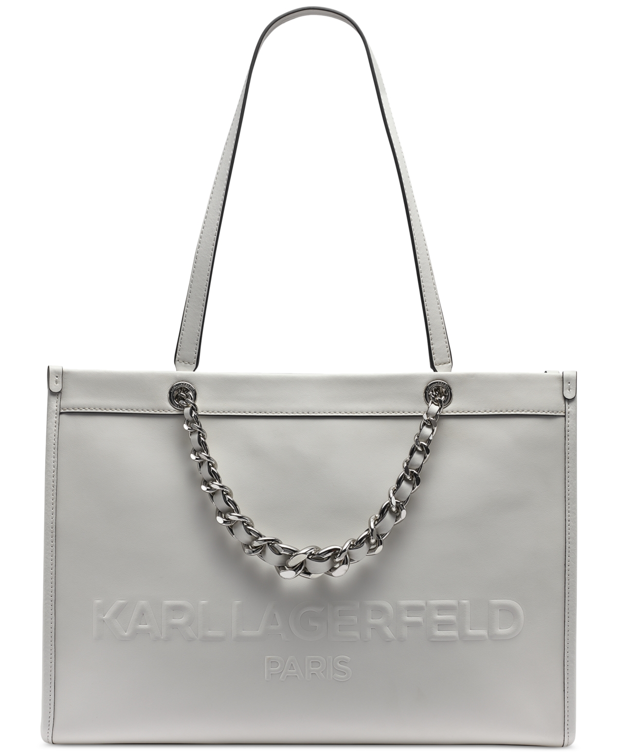 Karl Lagerfeld Savoie Large Leather Tote In White,silver