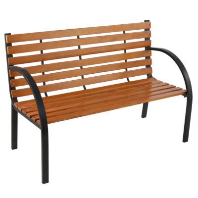 48" Hardwood Slotted Steel Cast Iron Frame Outdoor Garden Bench - Classic Patio Seat