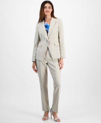 Womens One Button Blazer Cowlneck Blouse Pants