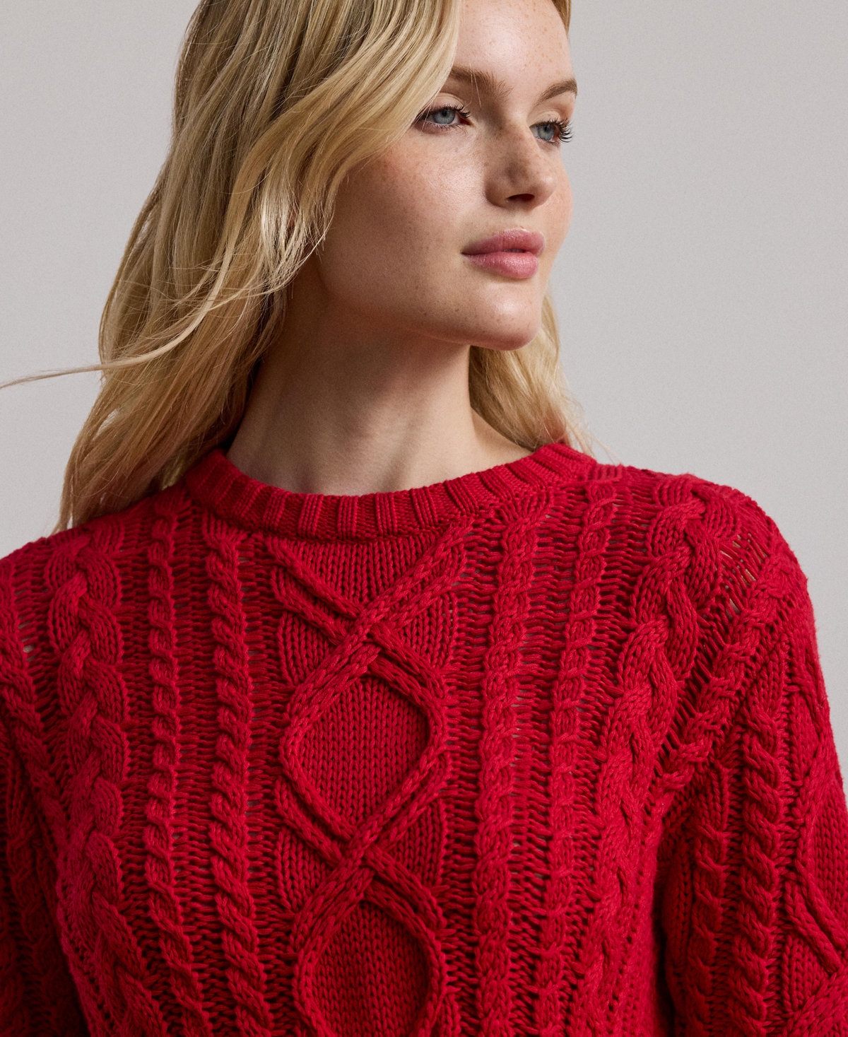 Lauren Ralph Lauren Women's Aran-Knit Cotton-Blend Crewneck Sweater, Regular & Petite