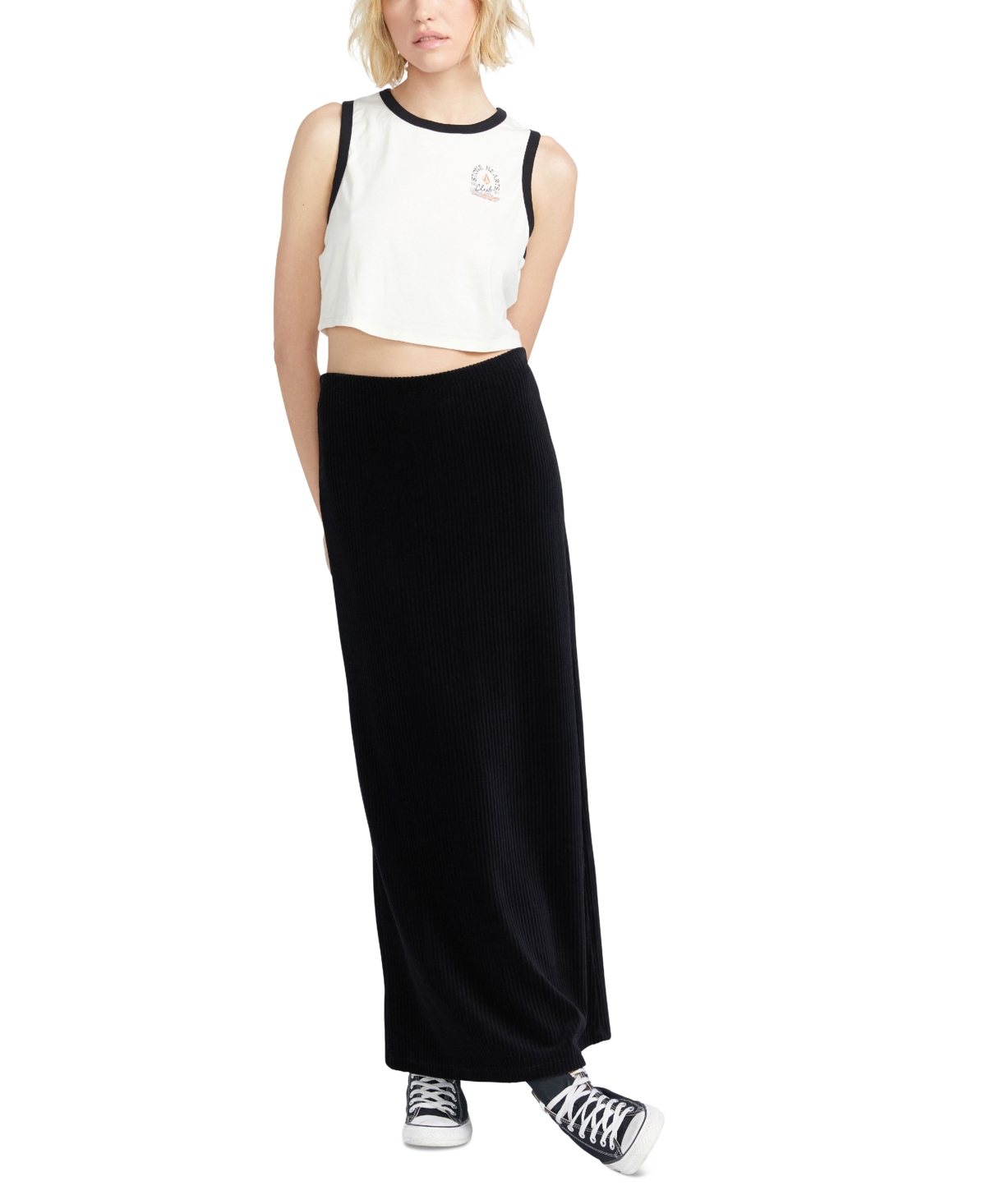VOLCOM JUNIORS' FUN FEVER CROPPED COTTON TANK TOP 