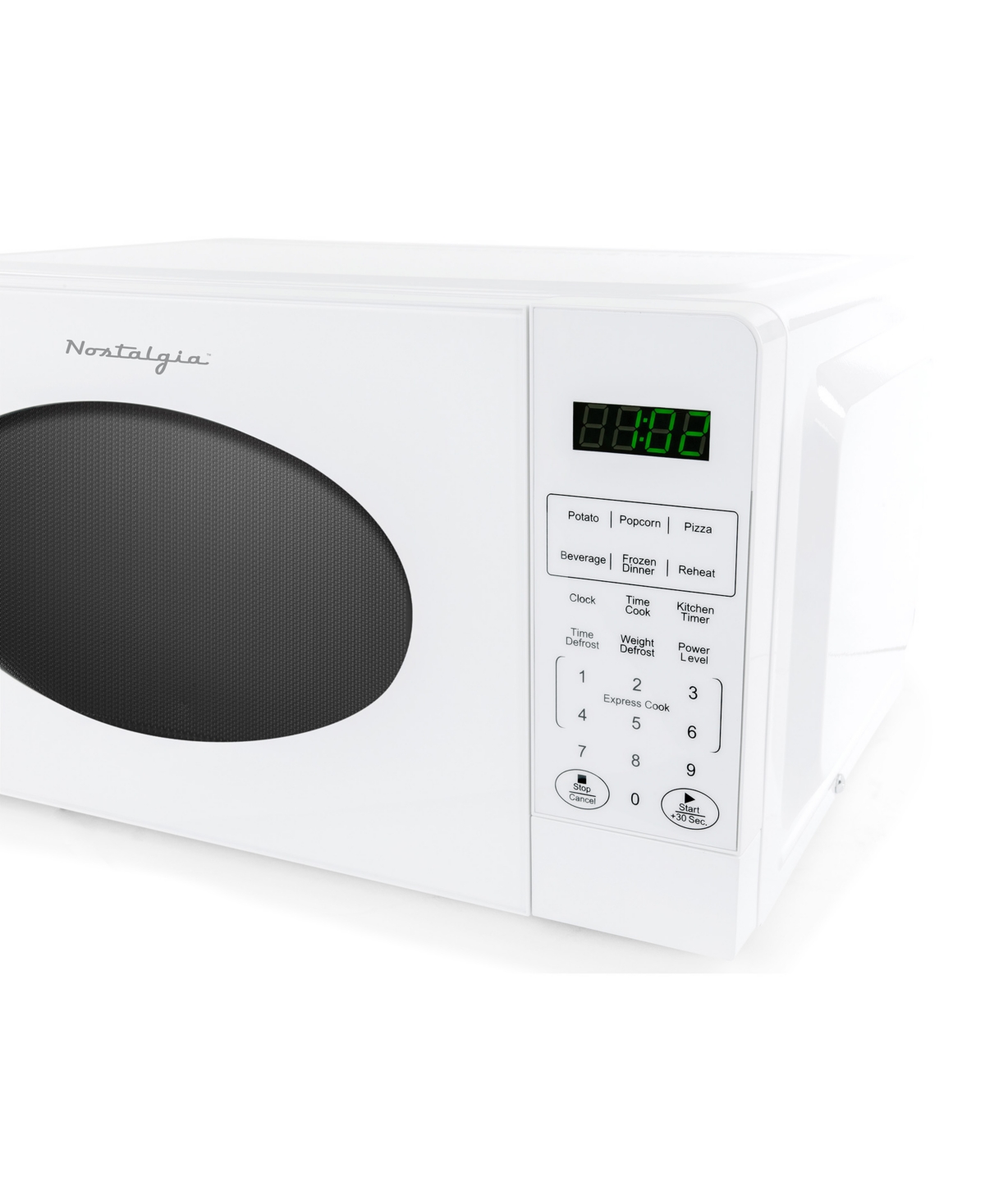 Nostalgia 0.7 Cubic Retro Foot Countertop Microwave Oven In White