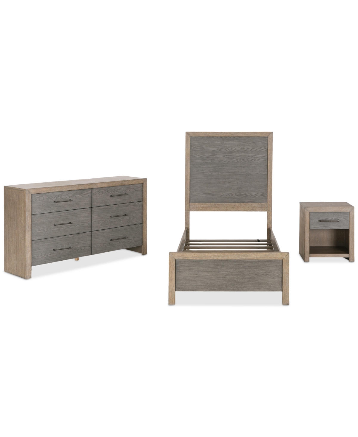 Macy's Portmore 3pc Twin Set (panel Bed, Small Dresser & 1-drawer Nightstand With Soft Close Drawers), Crea In Brown