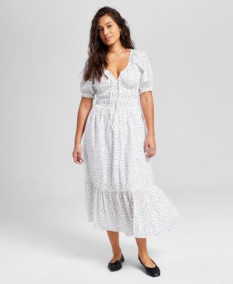 And Now This - Women's Cotton Puff-Sleeve Corset Maxi Dress