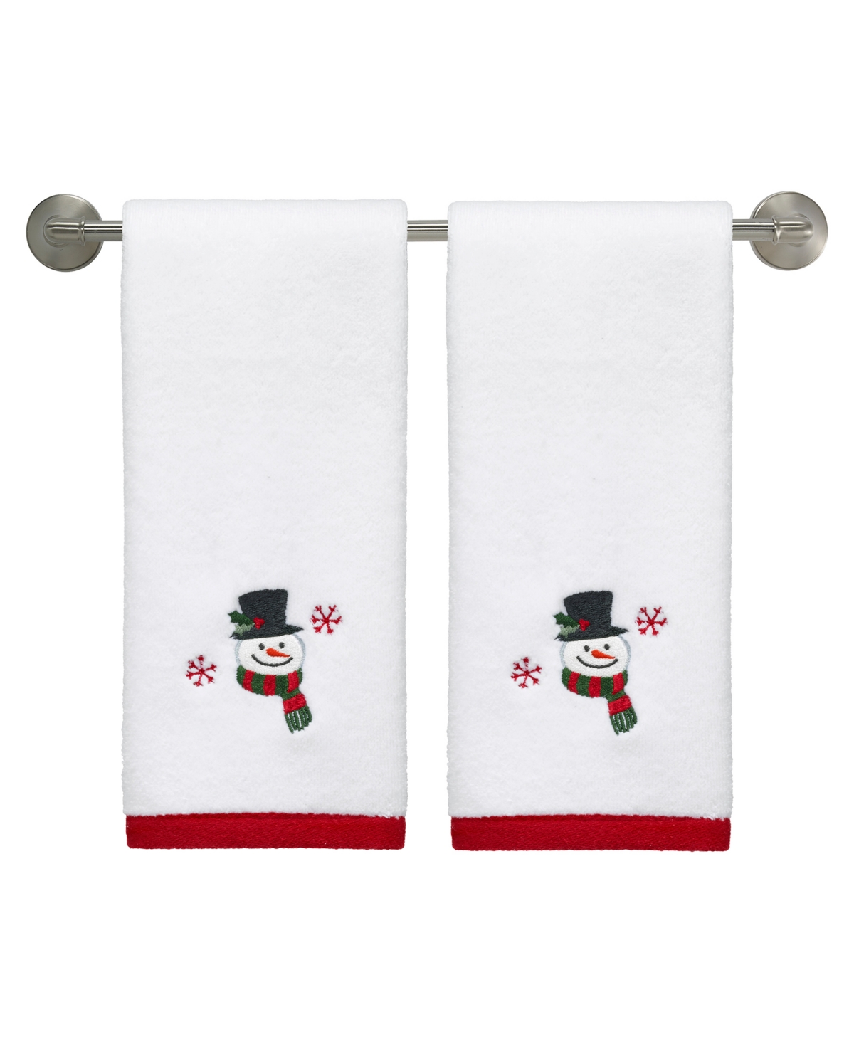 Avanti Winter Snowman Cotton Fingertip Towel, 18" X 11" In White