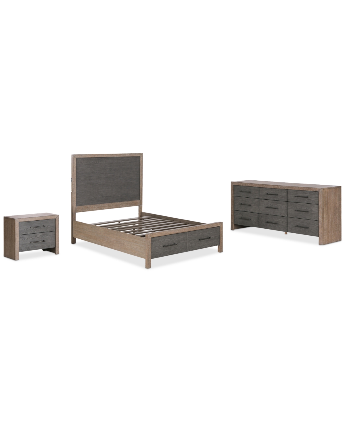 Macy's Portmore 3pc California King Set (panel Bed, Chest & 2-drawer Nightstand With Soft Close Drawers), C In Brown