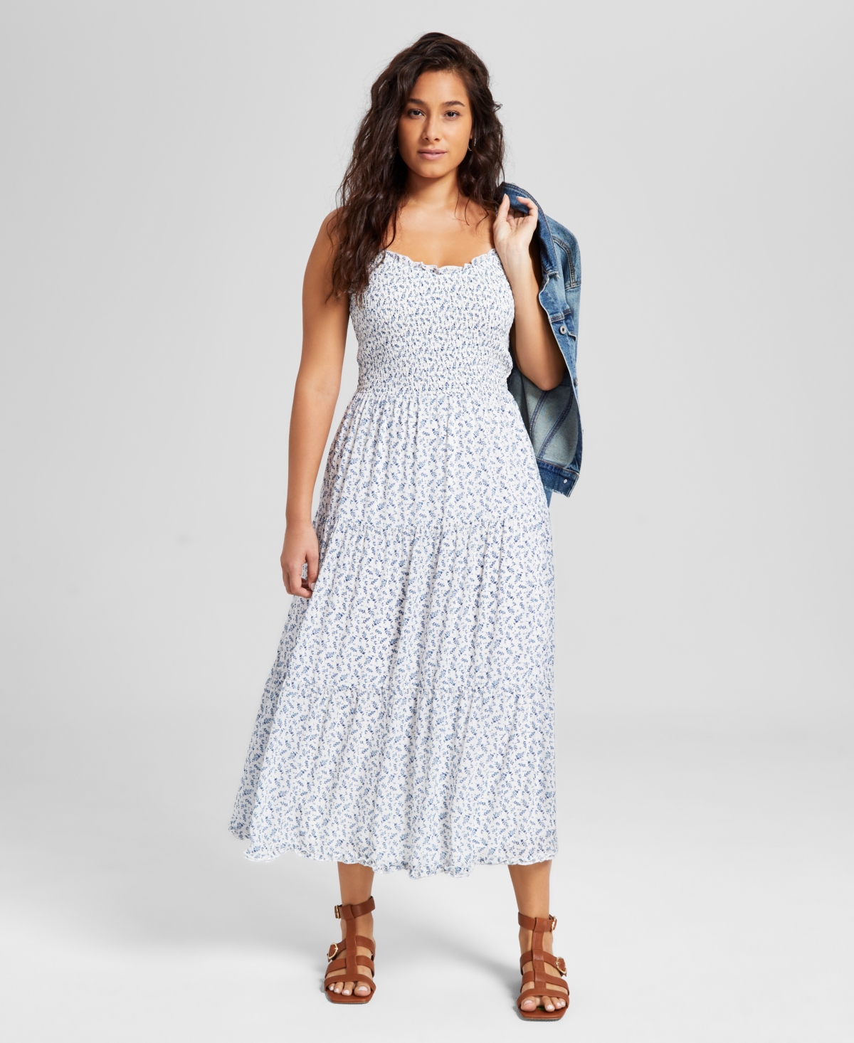 And Now This Petites Petite Smocked Tiered Midi Dress, Exclusively at Macy's
