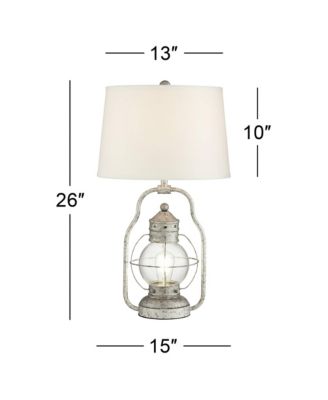 Bodie Rustic Industrial Table Lamp 26" High Distressed Silver with USB Charging Port Nightlight LED Off White Linen Shade for Desk