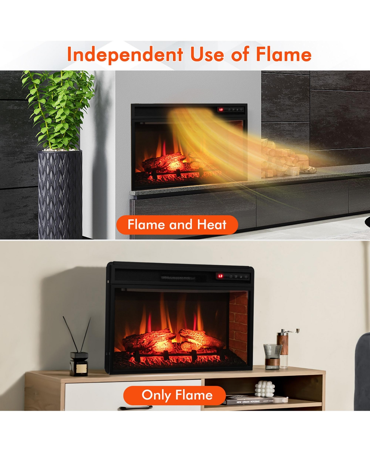 Gymax 1400W Electric Fireplace Insert 4777 Btu Recessed Freestanding Fireplace w/ Remote