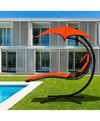 Hanging Chaise Lounger with Stand and Pillow for Outdoor