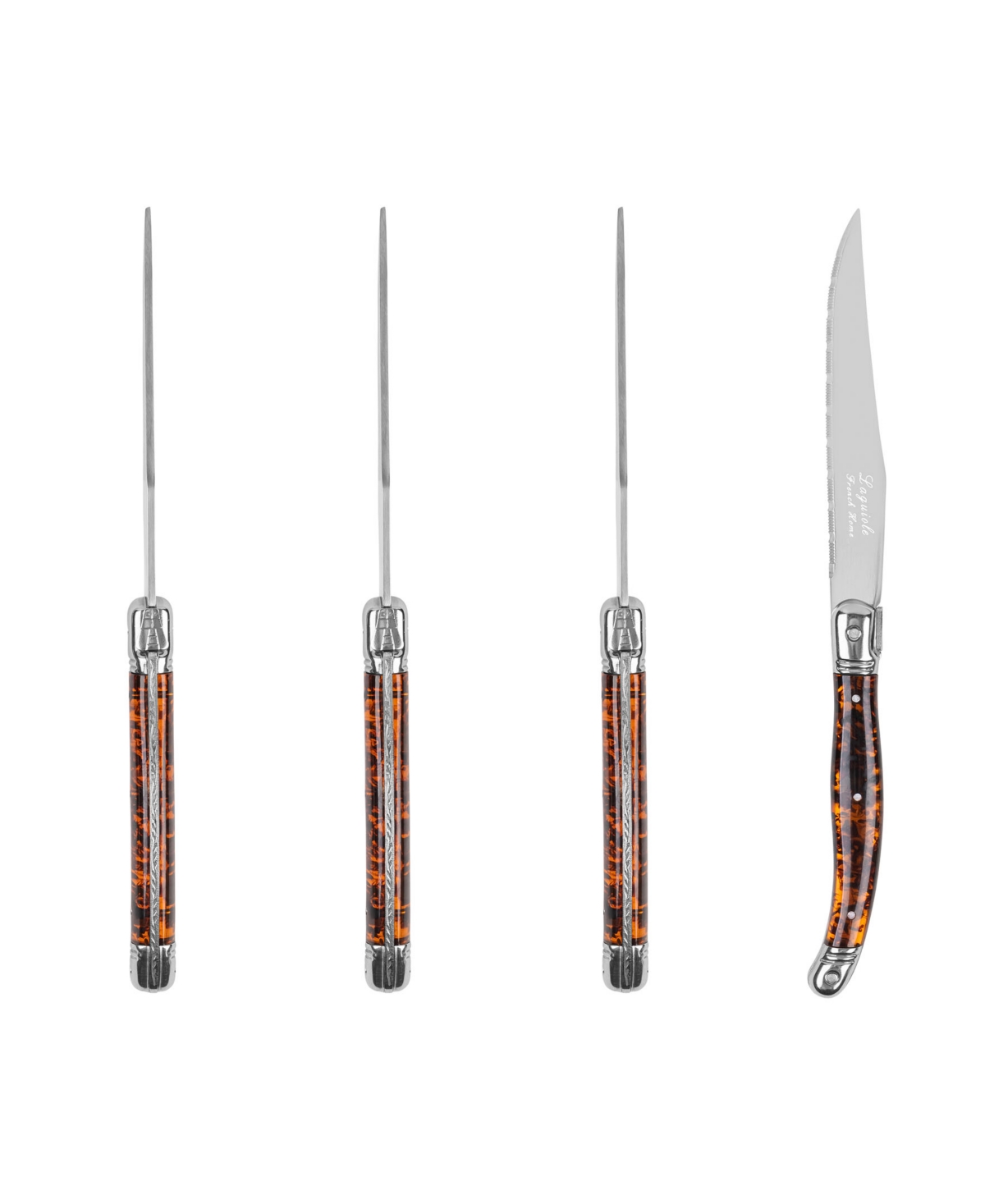 French Home Laguiole Connoisseur 4-piece Steak Knife Set With Tortoise Handles In Tortoise Shell