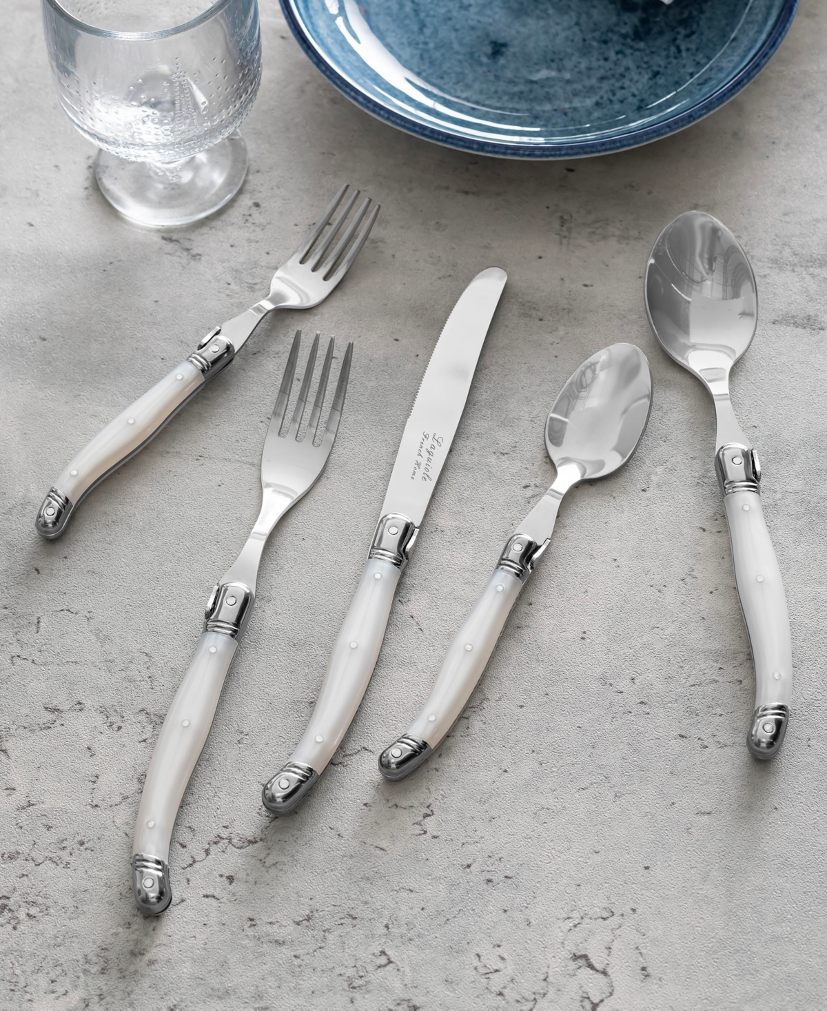 French Home Laguiole Connoisseur 20-piece Flatware Set With Gem Handles In Gem White