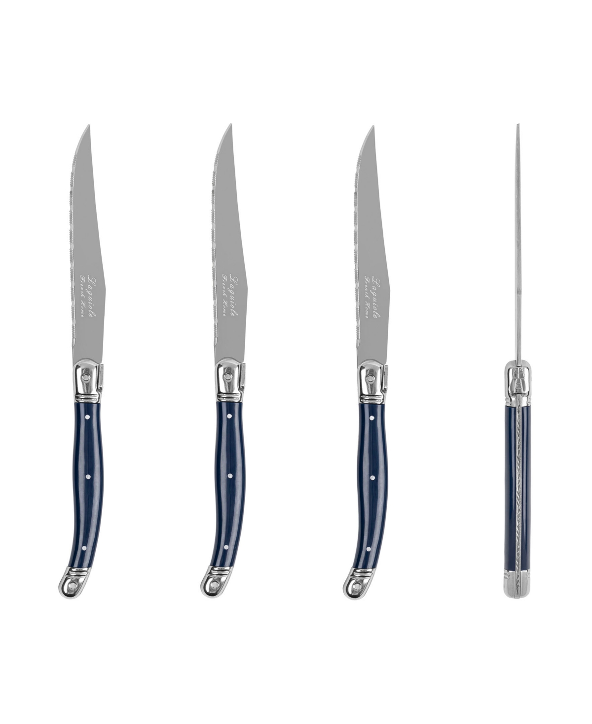 French Home Laguiole Connoisseur 4-piece Steak Knife Set With Handles In Navy Blue