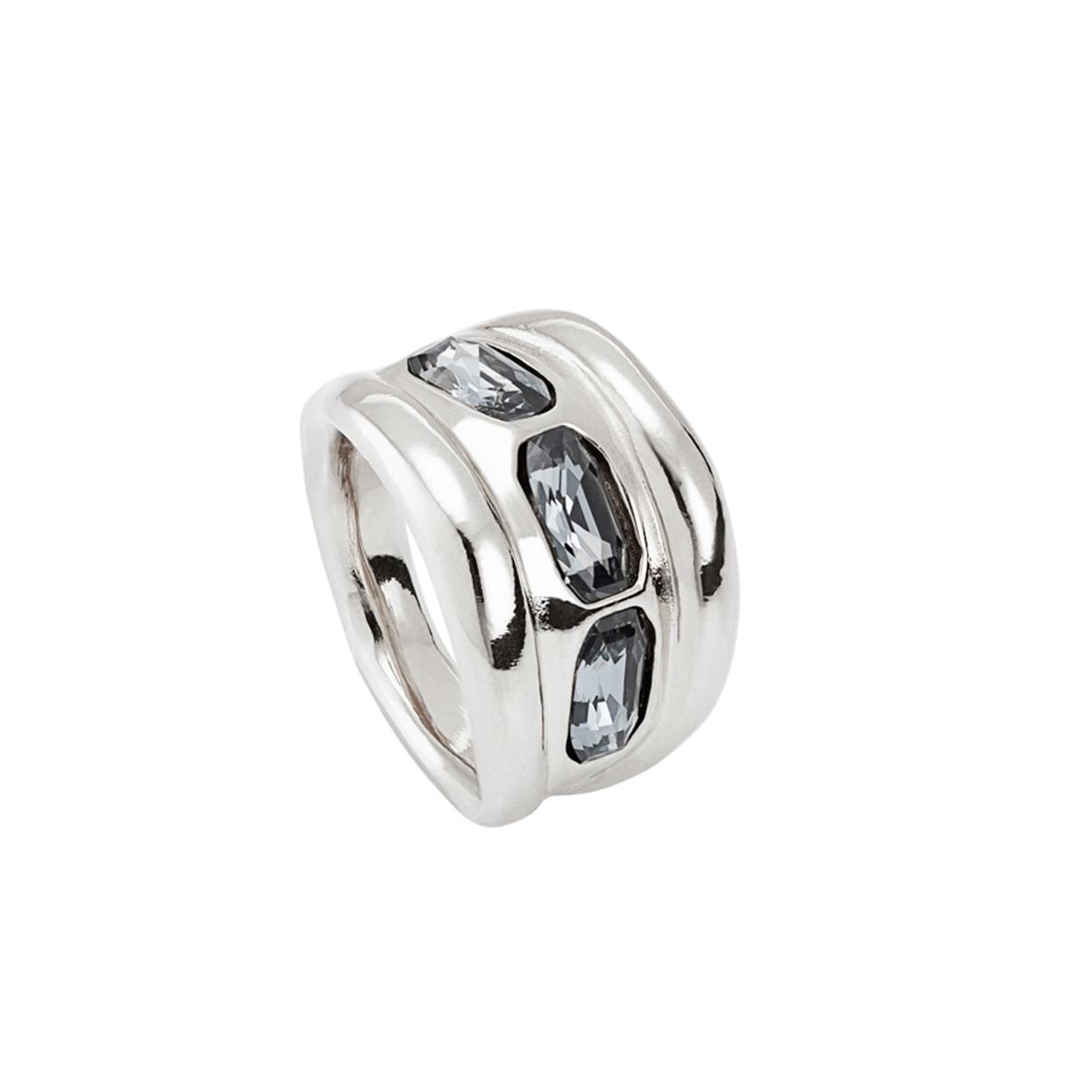 UNOde50 Three Gray Faceted Crystal Metal Alloy Ring - Gold