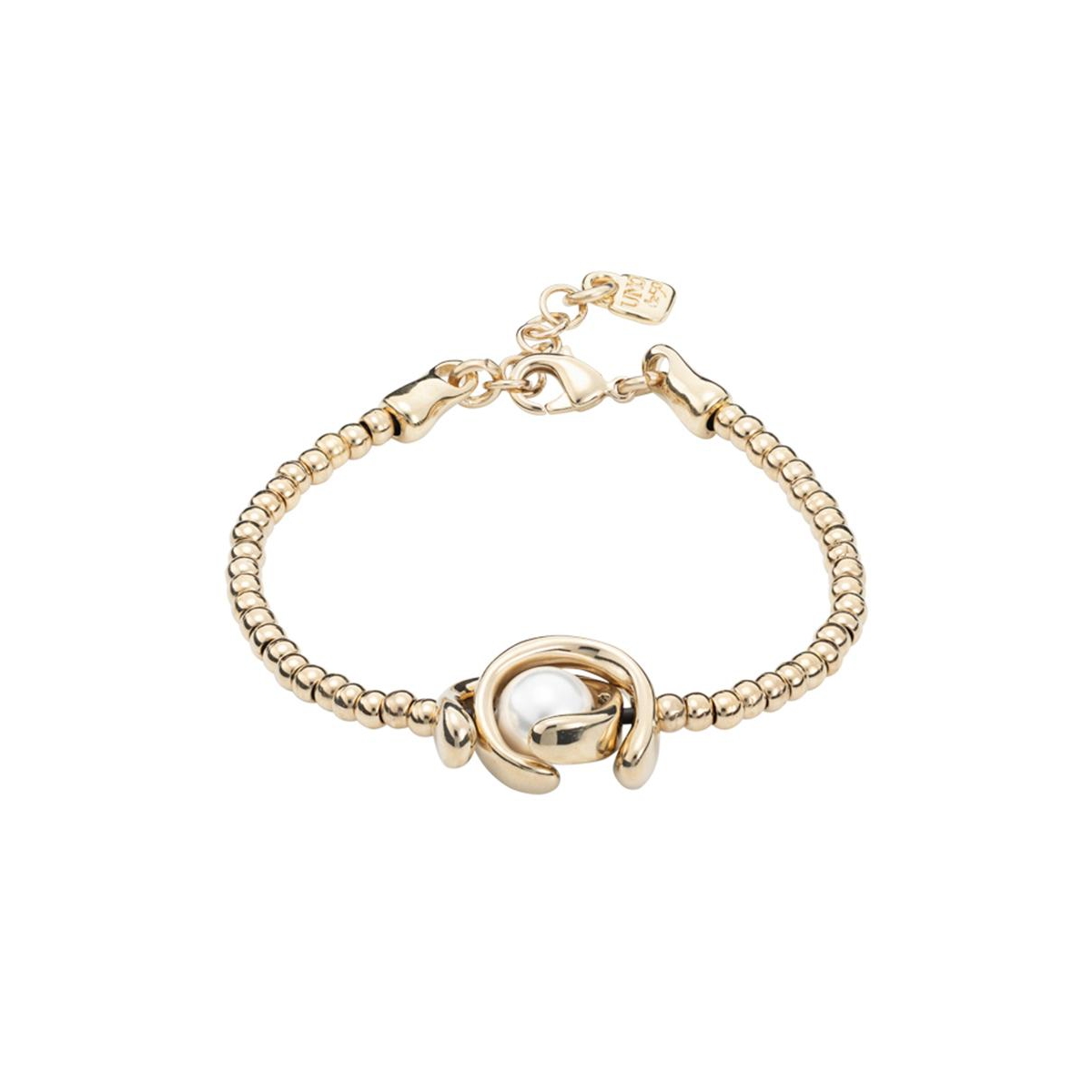 Unode50 One Strand Elastic Double Moon Bead Metal Bracelet In Gold