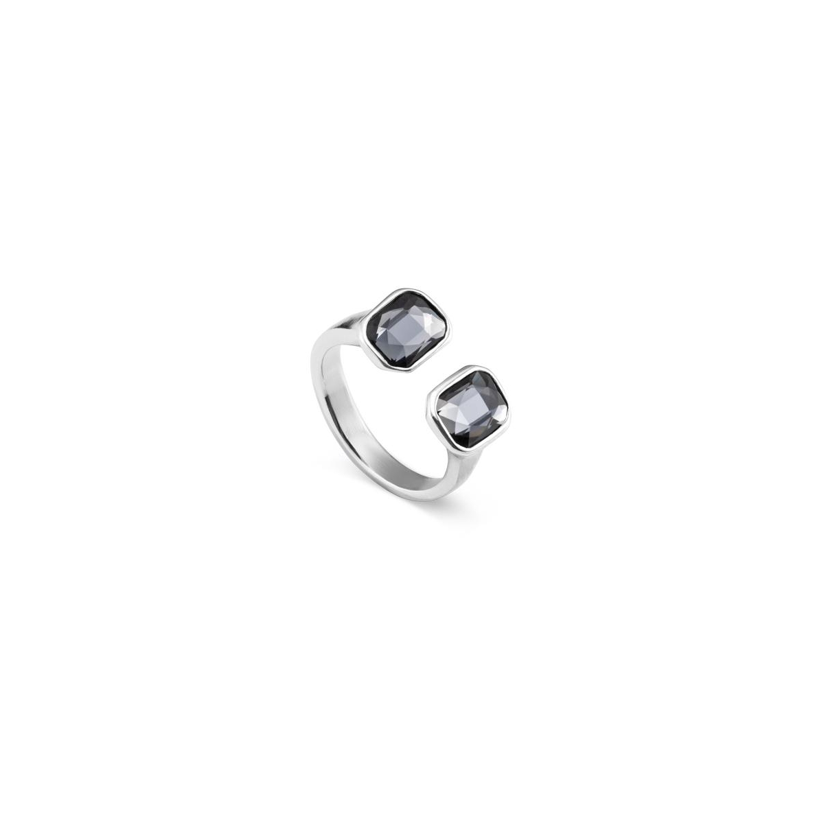 UNOde50 Two Medium Boxes Faceted Crystals Metal Alloy Ring - Silver
