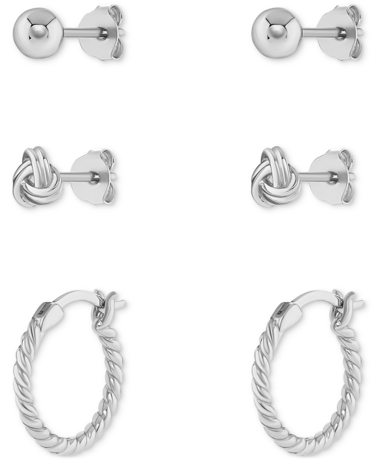 Macy's Polished Stud & Hoop Earrings Set In 18k Gold Over Sterling Silver, Created For  In Silver